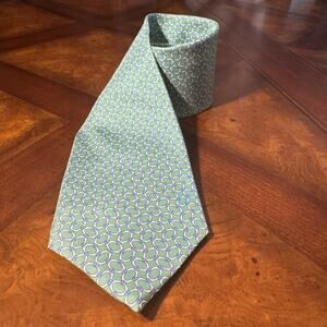 BROOKS BROTHERS #346 100% Silk Tie Green Blue Geometric